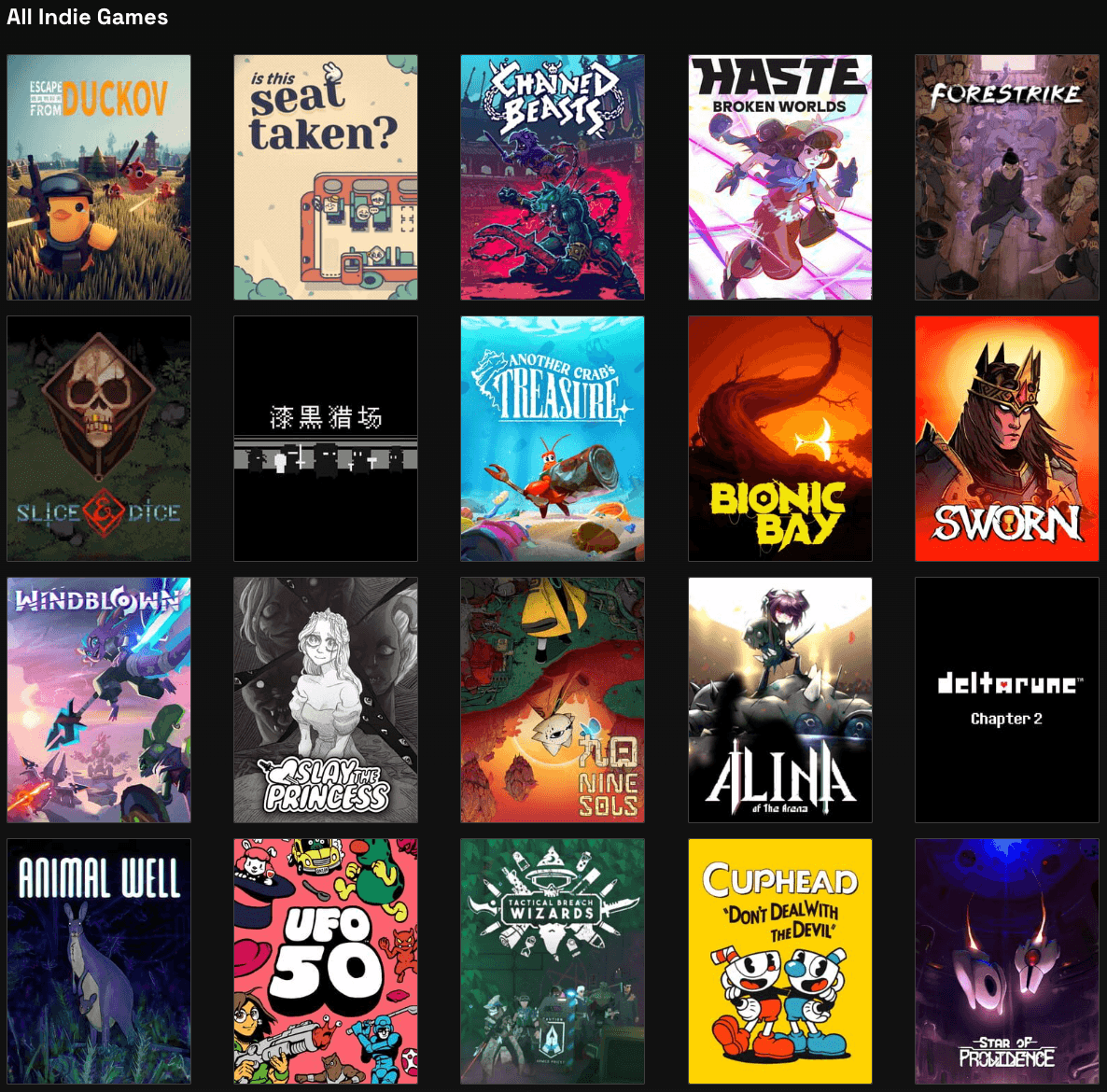 PlayThis browse page showing indie games collection